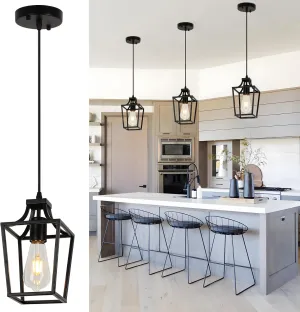 Lantern Pendant Light Black Pendant Lights for Kitchen Island Mini Pendant Light Fixture, Adjustable Wire Farmhouse Pendant Lighting for Dining Room Kitchen Foyer Hallway Bedroom