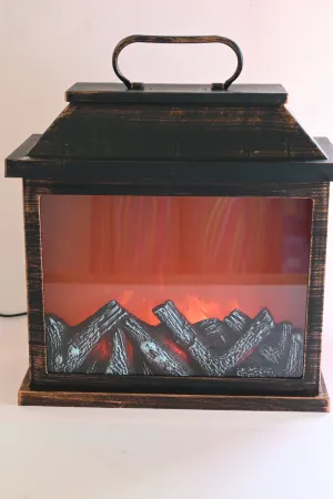 Lantern-Style LED Fireplace with Realistic Flame Effect