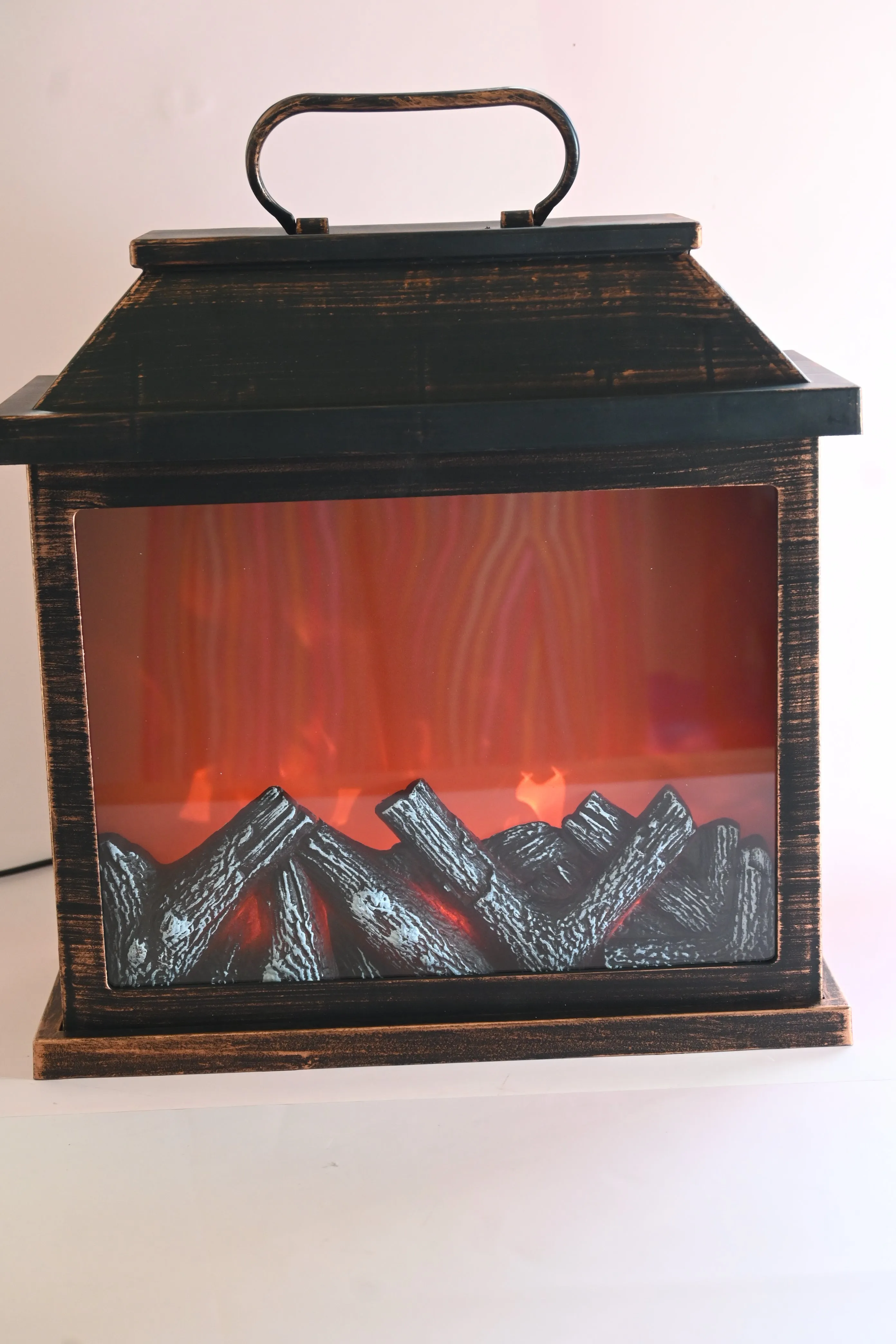 Lantern-Style LED Fireplace with Realistic Flame Effect
