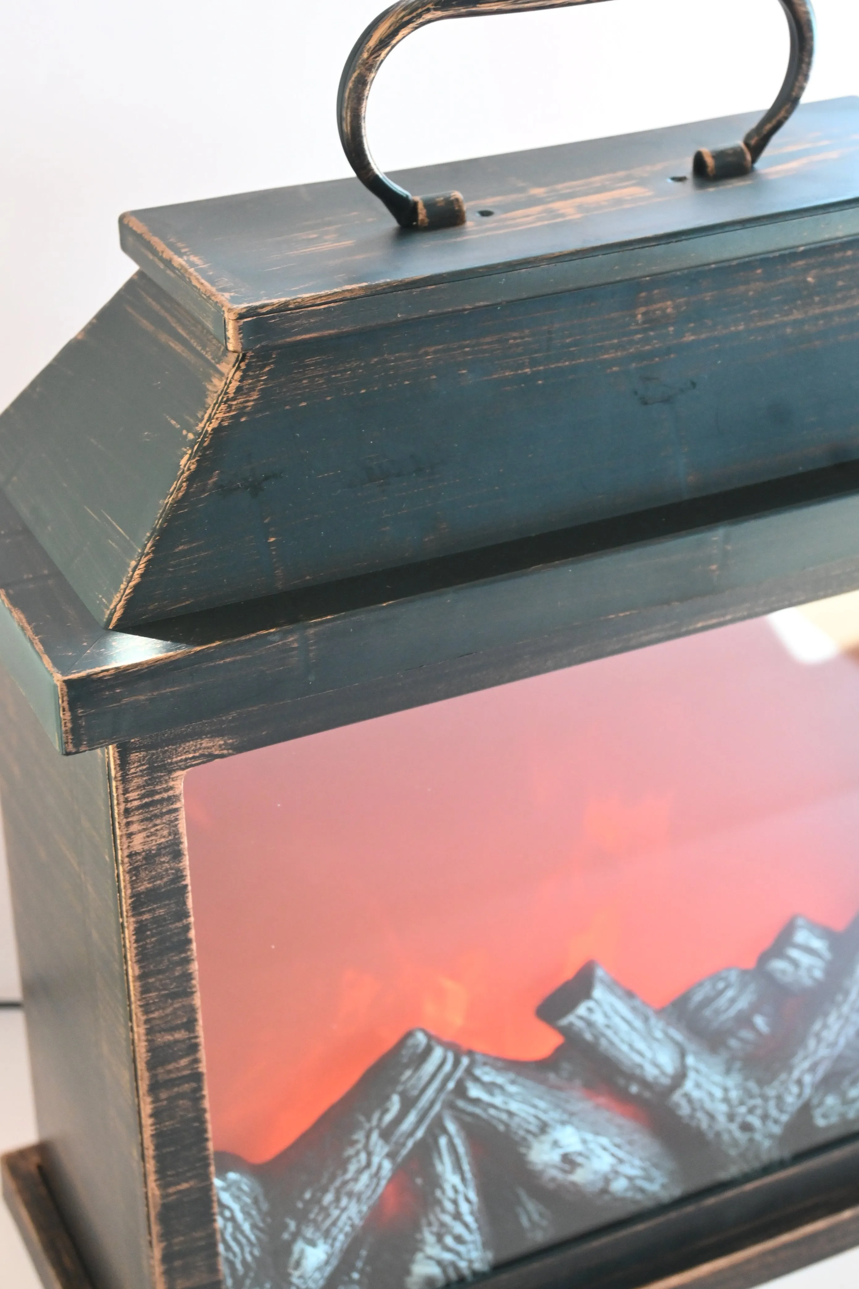 Lantern-Style LED Fireplace with Realistic Flame Effect