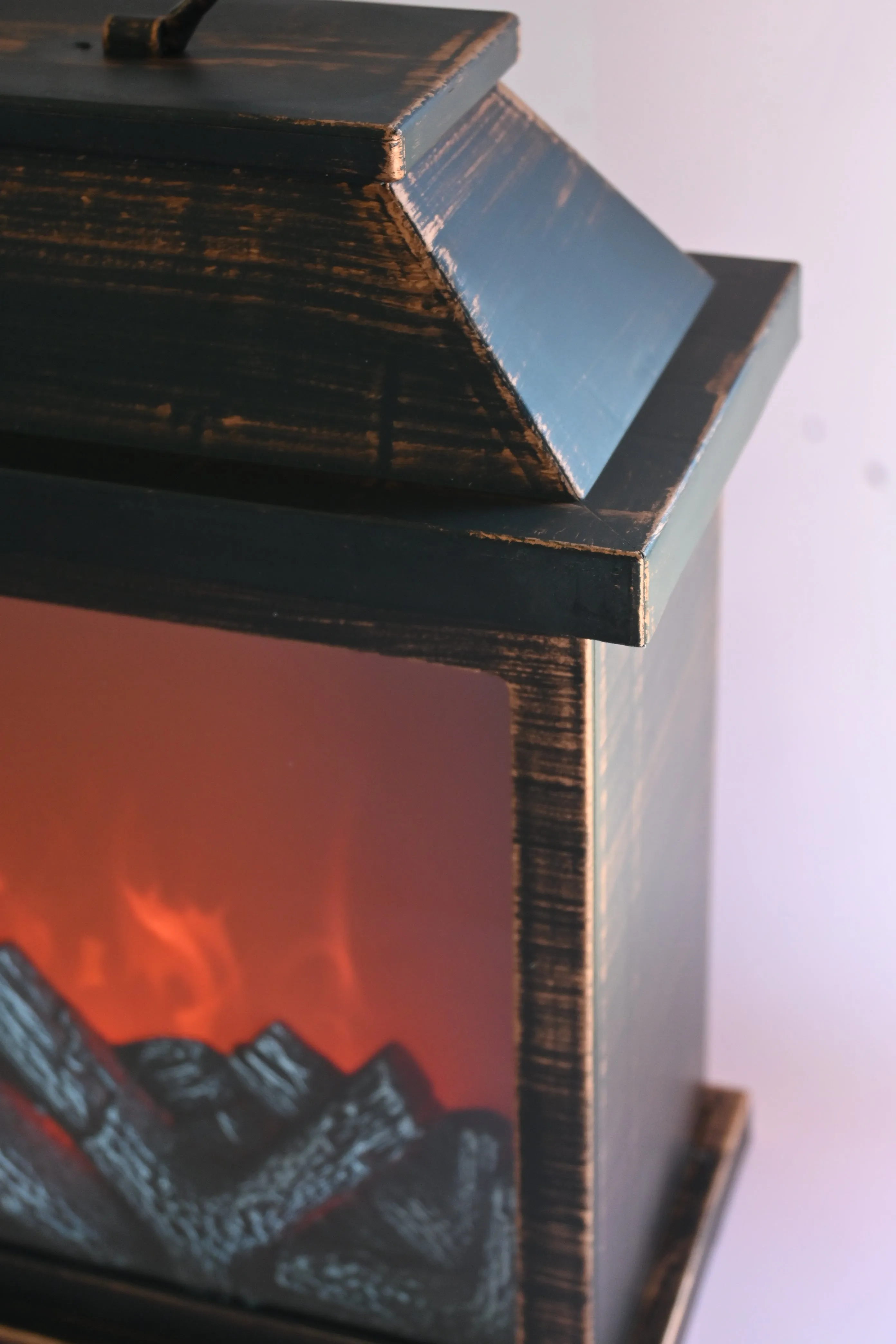 Lantern-Style LED Fireplace with Realistic Flame Effect