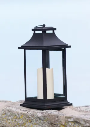 Lantern w/3"x6" LED Candle 14.75"H Iron/Glass/Plastic - 2 C Batteries Not Included