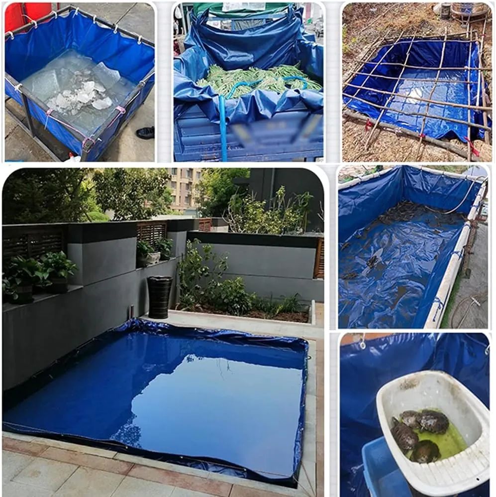 Large Flexible Fish Pond Liner with Grommets - Foldable PVC Canvas for Outdoor Pools & Temporary Saltwater Fish & Koi Holding Tanks - Durable, Easy to Install