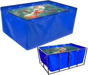 Large Flexible Fish Pond Liner with Grommets - Foldable PVC Canvas for Outdoor Pools & Temporary Saltwater Fish & Koi Holding Tanks - Durable, Easy to Install
