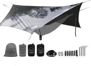 LAZZO Double Camping Hammock | Bundle Includes Net, Tarp, Tree Straps, Backpack | Weighs 4 Pounds, Perfect for Hammock Camping,Backpacking，Hiking | Lightweight Nylon