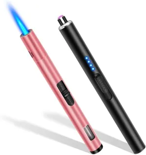 LcFun Candle Lighter 2 Pack, Windproof Electric Plasma Arc Lighter USB Rechargeable, Refillable Butane Lighter Adjustable Jet Flame Torch Lighter for Candles, Grill, BBQ (Butane Not Included)