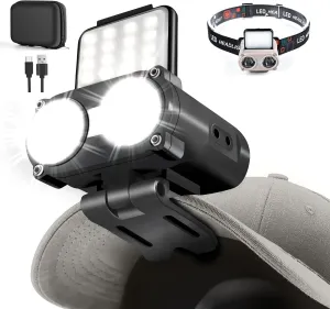 LED Hard Hat Light, 800Lumens Rechargeable Dimmable Clip on Cap Lights, 180°Adjustable Hands Free Hat Flashlight Headlamp Waterproof for Running, Camping, Hunting, Cycling (Black)