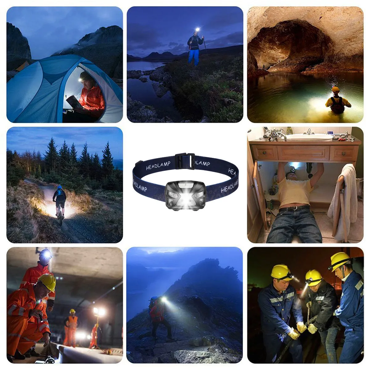 LED Head Torch, USB Rechargeable LED Headlamp Headlight, Waterproof, IR Motion Sensor, 300 Lume