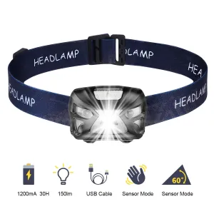 LED Head Torch, USB Rechargeable LED Headlamp Headlight, Waterproof, IR Motion Sensor, 300 Lume