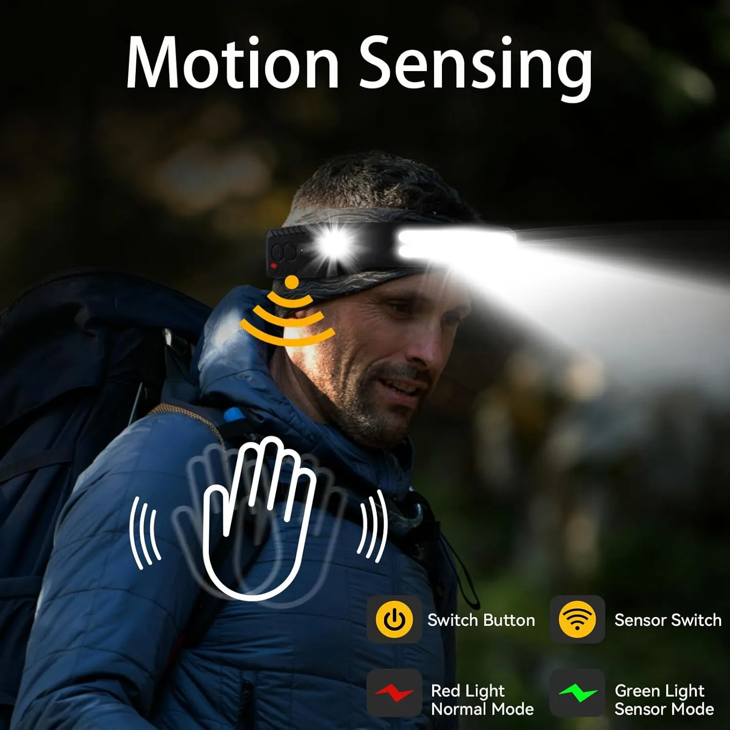 Led Headlamp Rechargeable, Headlight Headband Light Lumen with Red Motion Sensor Battery Powered, 230° Wide Beam Super Bright Head Lights for Forehead, Running Headlamp for Camping, Working(3Pack)