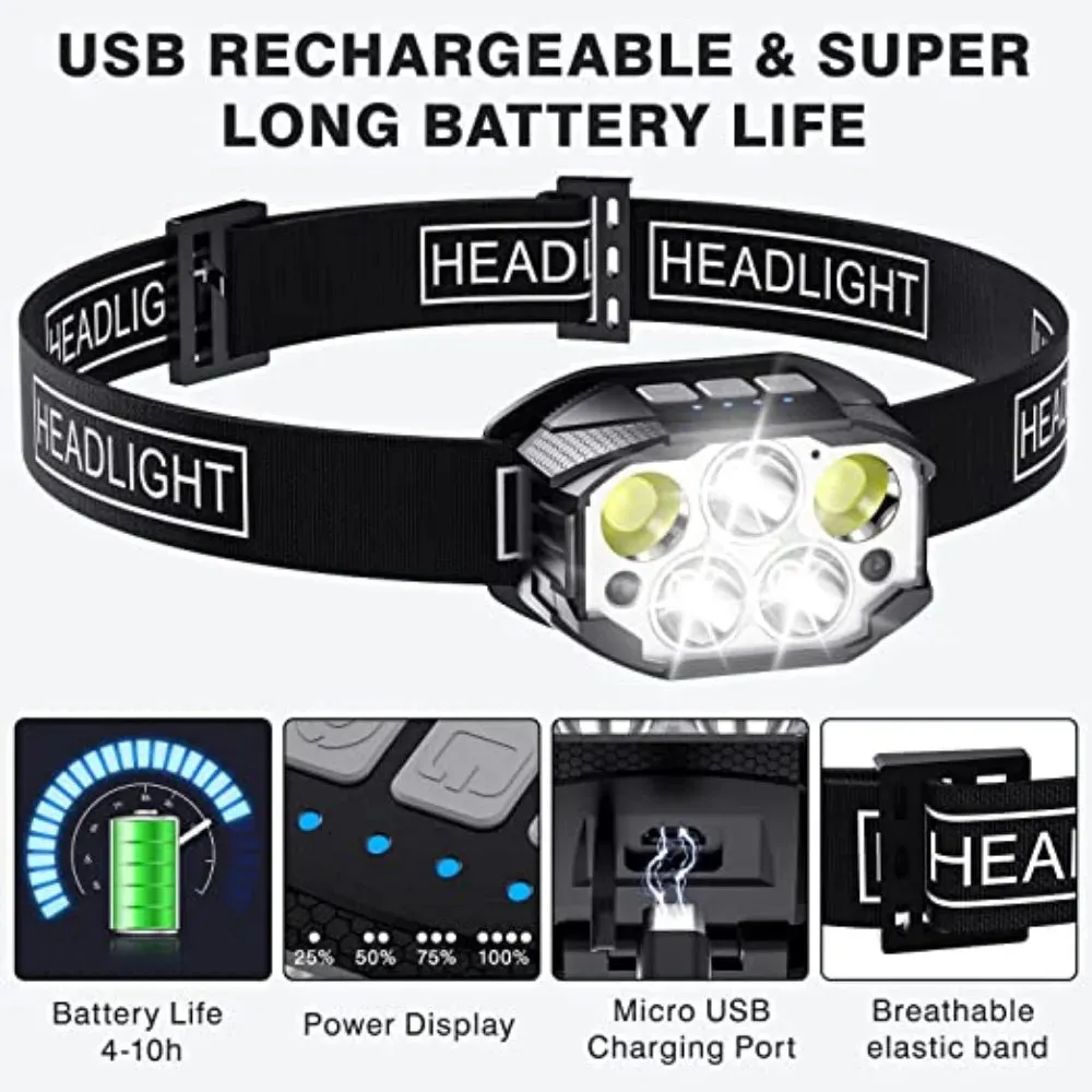 LED Rechargeable Headlamp 1200 Lumen Waterproof Motion Sensor Light for Camping & Fishing