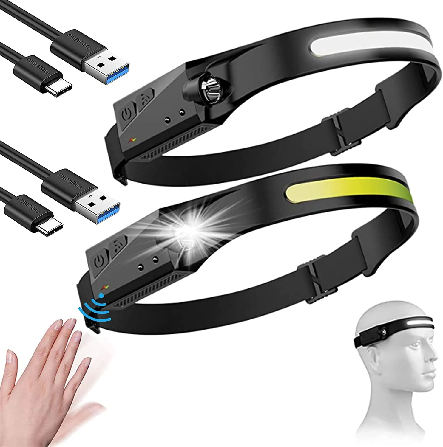 LED Rechargeable Headlamp, Adults Waterproof Strip Lamp Head Lamp