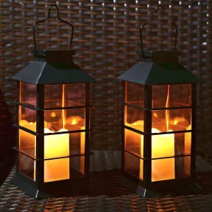 LED Solar Lantern - Outdoor Hanging Solar Lights Waterproof Flickering Flame Candle Light for Patio Courtyard Garden Decorative(2 Pack)