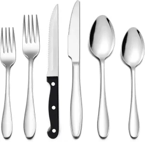 LIANYU 36-Piece Silverware Set with Steak Knives, Stainless Steel Flatware Cutlery Set for 6, Eating Utensils Tableware Include Forks Knives Spoons, Dishwasher Safe