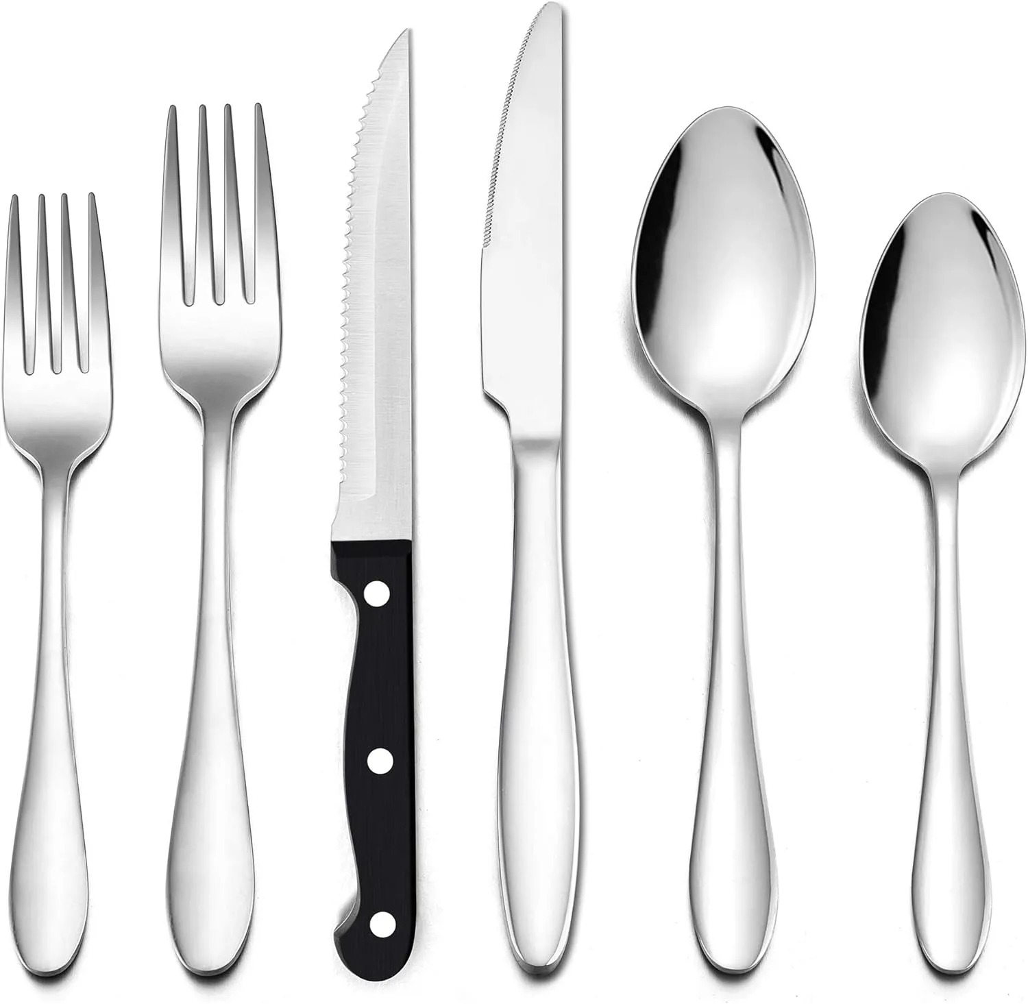 LIANYU 36-Piece Silverware Set with Steak Knives, Stainless Steel Flatware Cutlery Set for 6, Eating Utensils Tableware Include Forks Knives Spoons, Dishwasher Safe