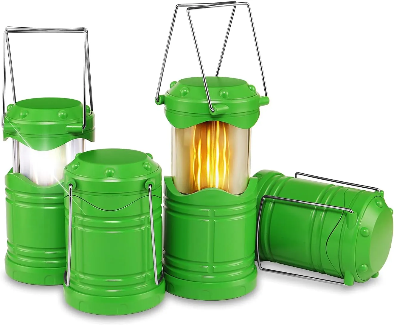 Lichamp 4 Pack LED Camping Lanterns, Collapsible Flameless Candles Tea Lights, Portable Battery Powered Camping Lights Emergency Supplies Kit, Green