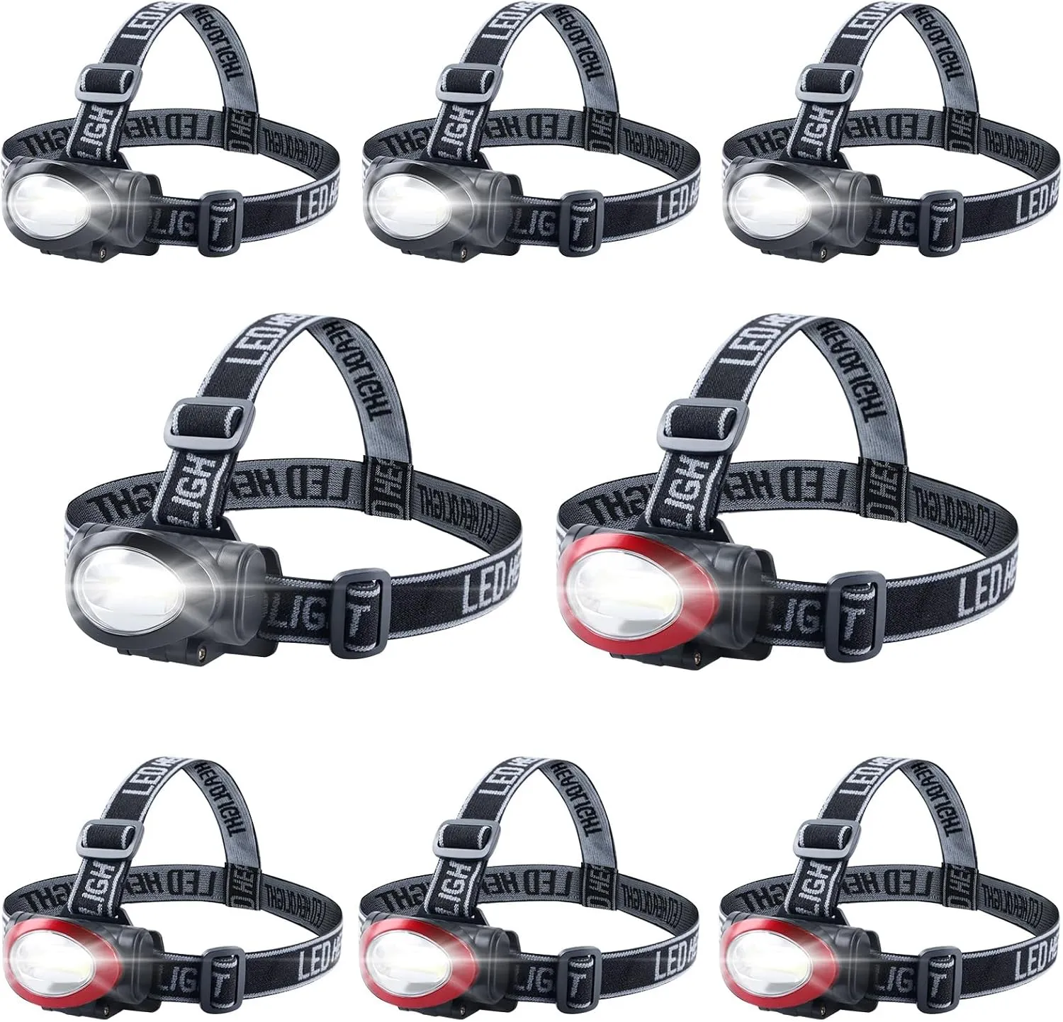 Lichamp Camping Headlamp Flashlight 8 Pack, Outdoor Super Bright COB Head Lamp Gear for Running, Reading, Hiking, Walking, Climbing, Fishing, Hunting, Jogging, Headlight Multipack for Adults, Kids