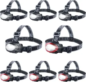 Lichamp Camping Headlamp Flashlight 8 Pack, Outdoor Super Bright COB Head Lamp Gear for Running, Reading, Hiking, Walking, Climbing, Fishing, Hunting, Jogging, Headlight Multipack for Adults, Kids