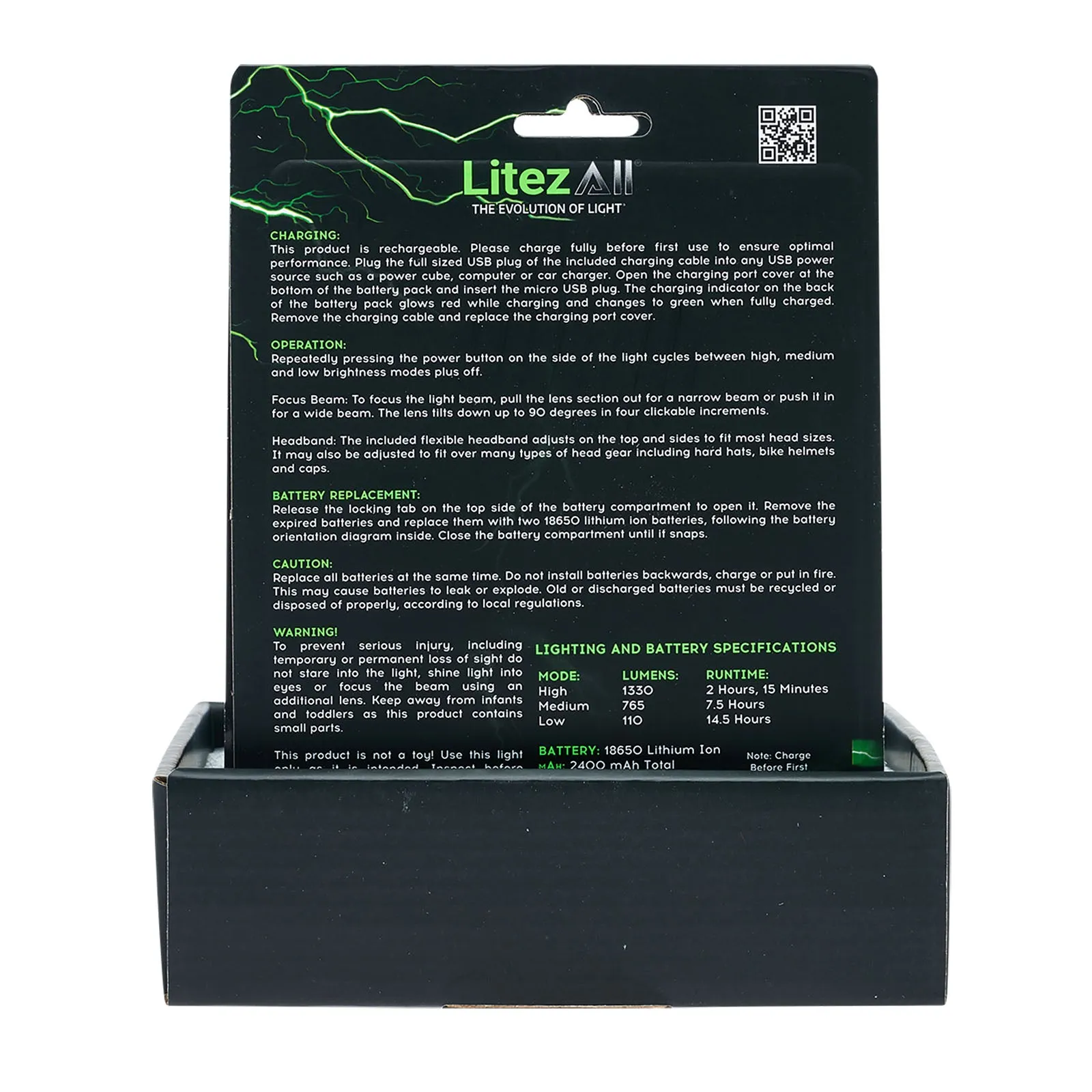 LitezAll Rechargeable 1300 Lumen Head Lamp