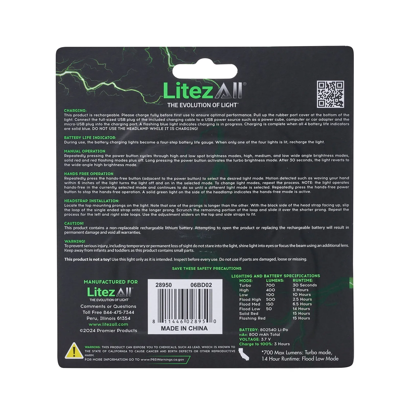 LitezAll Rechargeable Swype Motion Activated Headlamp