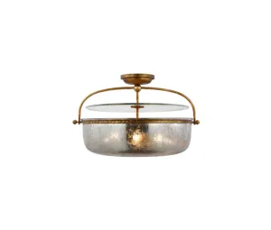 Lorford Large Semi-Flush Mount Lantern | Gilded Iron With Antique Mercury Glass