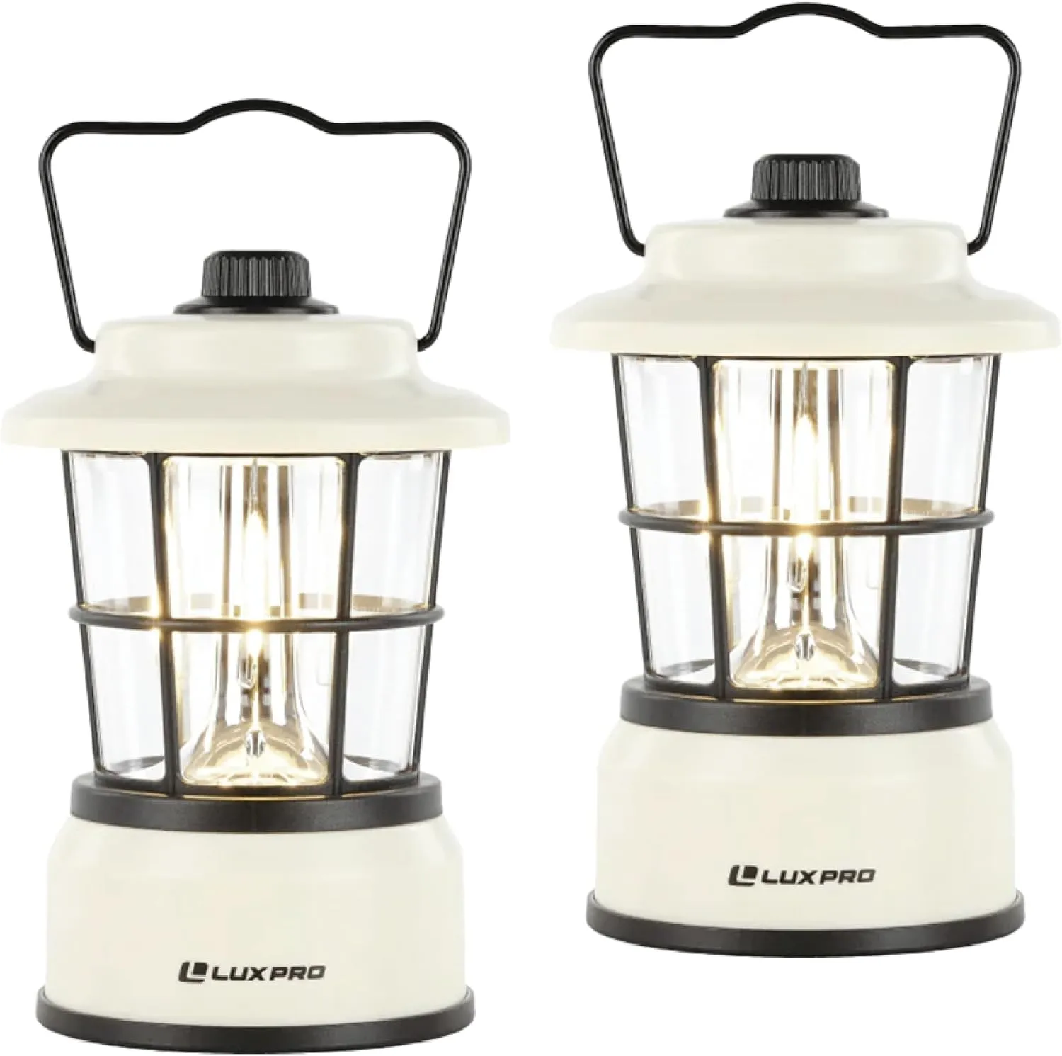LUXPRO Retro LED Lantern - Battery-Powered Emergency Lantern - Water Resistant - Bright LED Lamp for Indoor & Outdoor Use - Use for Tents, Hiking or Hurricane Prep - 2 Pack, Beige