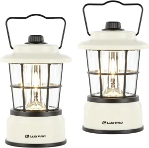 LUXPRO Retro LED Lantern - Battery-Powered Emergency Lantern - Water Resistant - Bright LED Lamp for Indoor & Outdoor Use - Use for Tents, Hiking or Hurricane Prep - 2 Pack, Beige