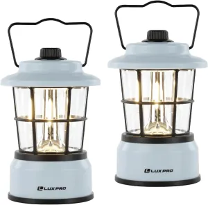 LUXPRO Retro LED Lantern - Battery-Powered Emergency Lantern - Water Resistant - Bright LED Lamp for Indoor & Outdoor Use - Use for Tents, Hiking or Hurricane Prep - 2 Pack, Blue