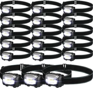 Macarrie 18 Pack LED Headlamps IPX4 Waterproof 3 Modes Headlamp Flashlight Bright Head Lights Camping Accessories for Adults Kids Hiking, Running, Repairing, Fishing, Batteries Not Included(Black)