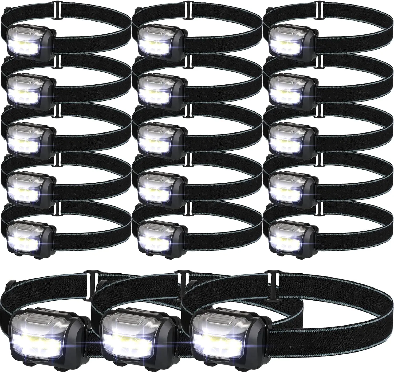 Macarrie 18 Pack LED Headlamps IPX4 Waterproof 3 Modes Headlamp Flashlight Bright Head Lights Camping Accessories for Adults Kids Hiking, Running, Repairing, Fishing, Batteries Not Included(Black)