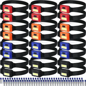 Macarrie 24 LED Headlamp Flashlight, Cob Head Light with 3 Modes, Waterproof Headlamp for Adults and Kids, 72 AAA Batteries for Outdoor Night Survival Camping Running, 4 Colors