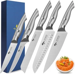 MAD SHARK Kitchen Knife Set, Razor Sharp Knife Set Dishwasher Safe, High Carbon Stainless Steel Knives Set for Kitchen, 5 Piece Chef Knife with Gift Box (5 IN 1)