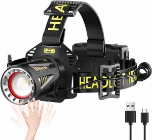 MAXME100® Upgraded Long Throw Headlamp Rechargeable, Head Lamp, High Lumen Headlamp, Led Headlamp Rechargeable, Head Light, Head Flashlight, Super Bright Motion Sensor USB C Adults (Explorer)
