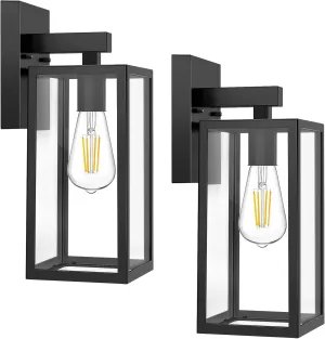 MAXvolador Outdoor Wall Sconce, Exterior Waterproof Wall Lantern Light Fixtures, Black Porch Lights with Toughened Glass Shade, Anti-Rust E26 Socket Front Door Wall Mount Lighting, 2 Pack