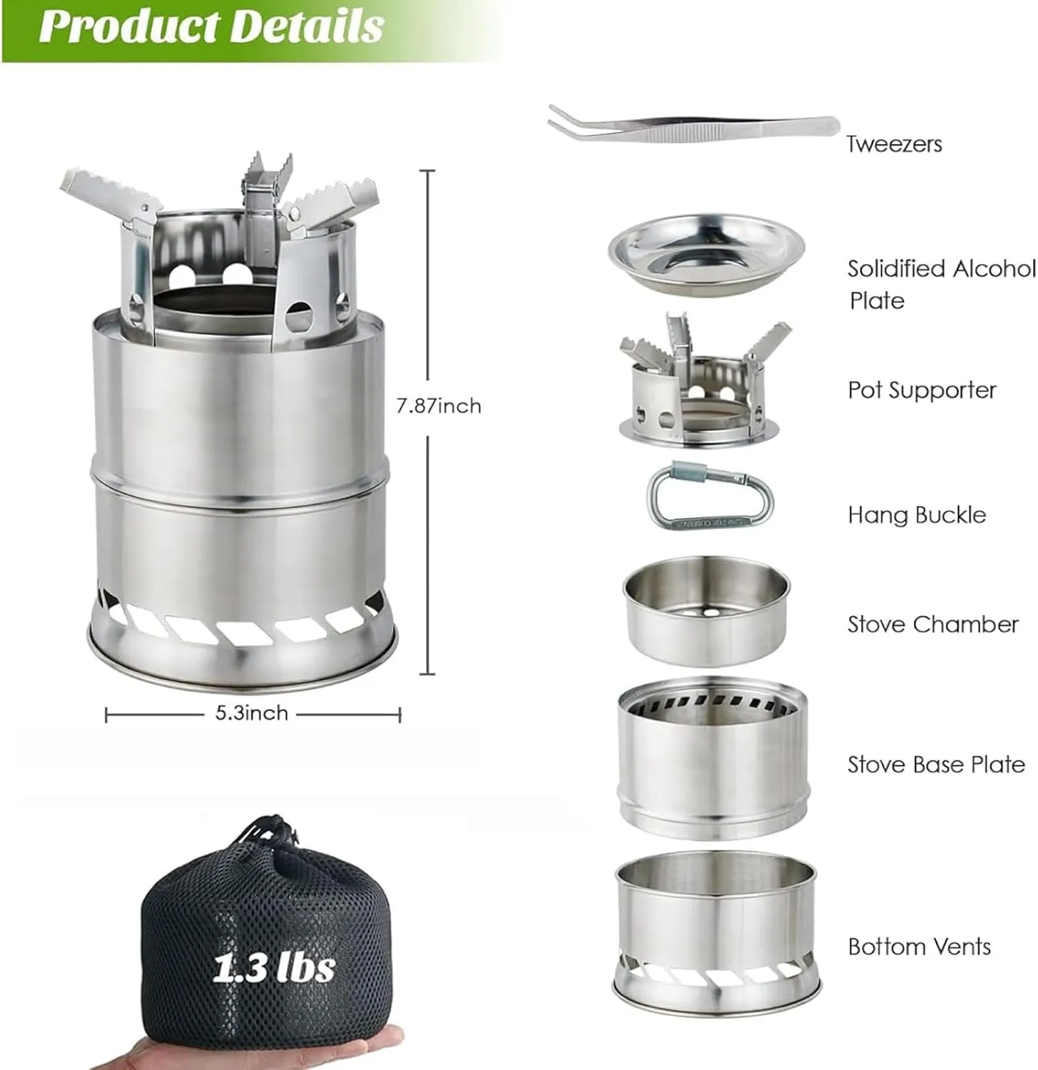 MEETSUN Portable Mini Wood Burning Stove with Grill,Camping Stove Lightweight,Foldable Stainless Steel Backpacking Camping Stove,Solid Alcohol Survival Stove for Camping Hiking Emergency Outdoor