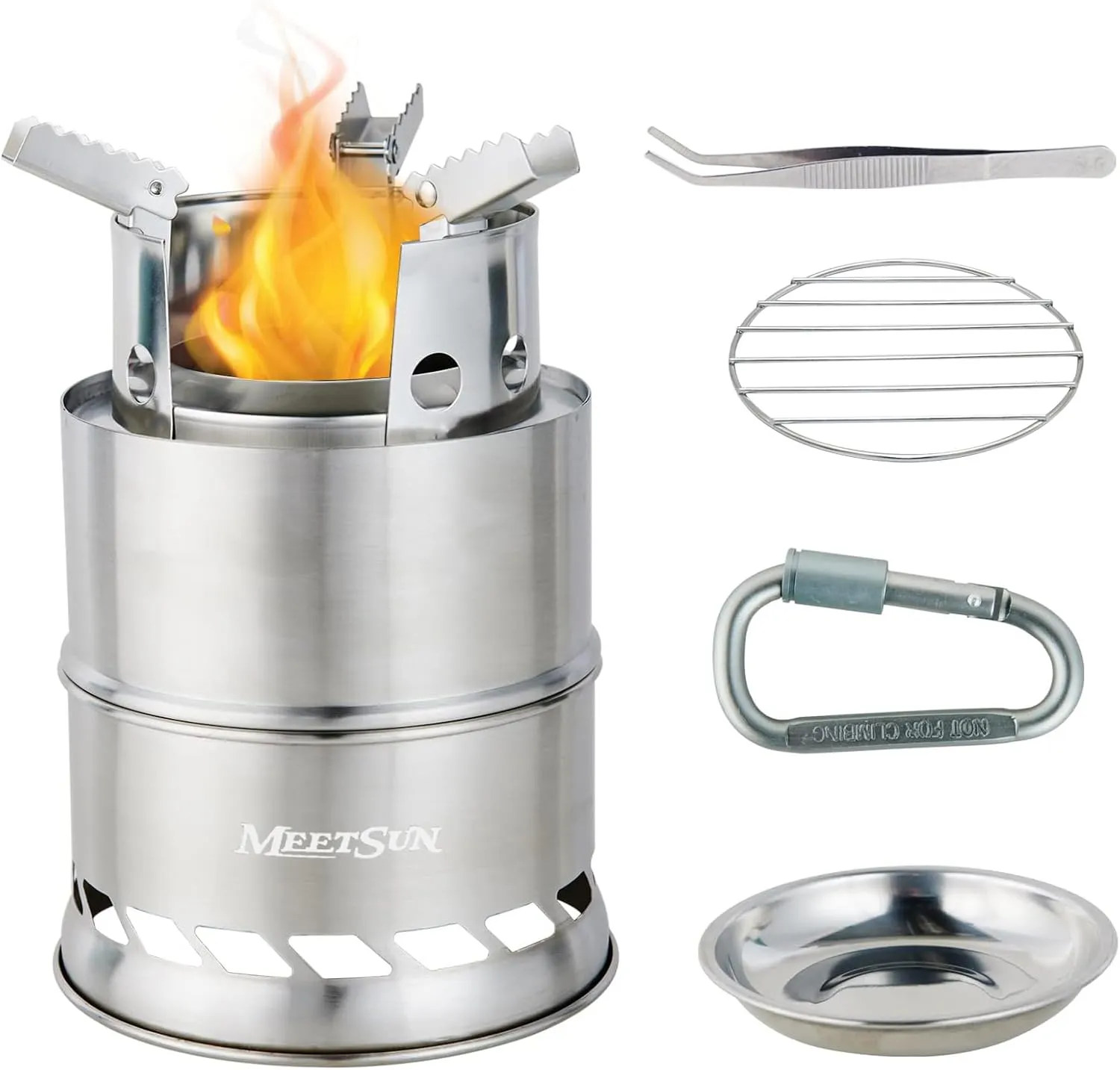 MEETSUN Portable Mini Wood Burning Stove with Grill,Camping Stove Lightweight,Foldable Stainless Steel Backpacking Camping Stove,Solid Alcohol Survival Stove for Camping Hiking Emergency Outdoor