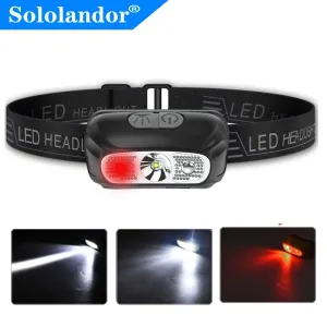 Mini Headlamp - Red and White USB Rechargeable Head Torch Flashlight for Camping, Fishing, Hunting