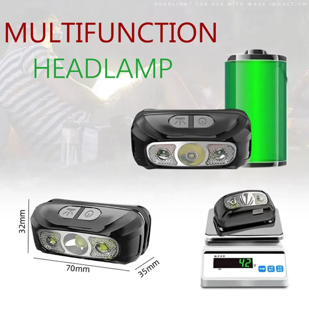 Mini Headlamp - Red and White USB Rechargeable Head Torch Flashlight for Camping, Fishing, Hunting