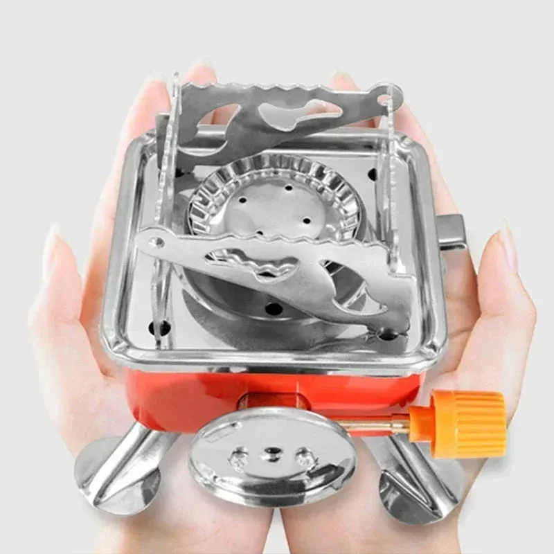 Mini Portable Square Stove For Backpacking Hiking Windproof Burner Camping Stove Foldable Stove For Outdoor Picnic (without Gas Bottle)