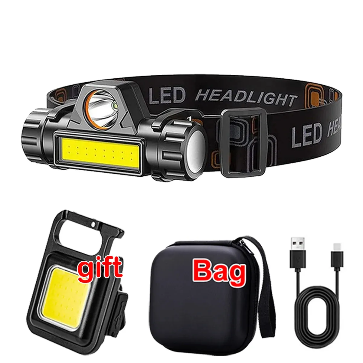 Mini Rechargeable Powerful Sensor Headlamp, 500LM USB Head Flashlight with 5W XPE LED, IPX4 Waterproof for Camping and Search Light