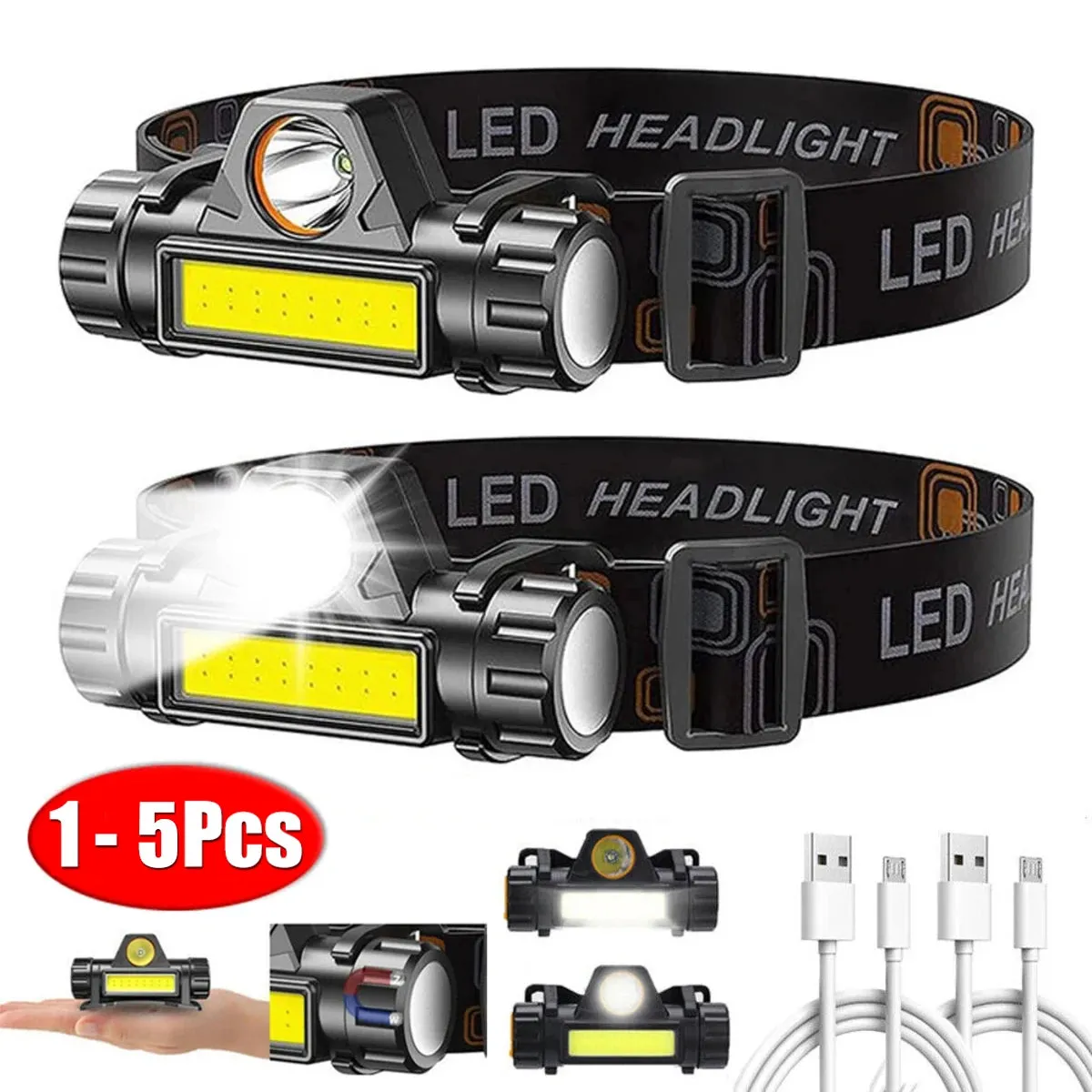 Mini Rechargeable Powerful Sensor Headlamp, 500LM USB Head Flashlight with 5W XPE LED, IPX4 Waterproof for Camping and Search Light