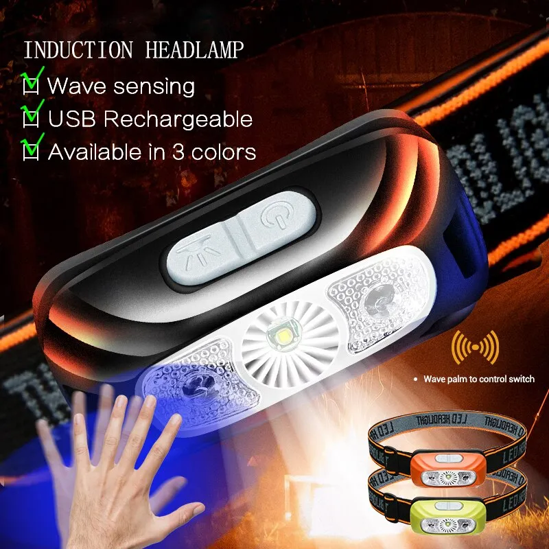 Mini Rechargeable Powerful Sensor Headlamp Fishing Camping Usb Head Flashlight Cob Led Head Light Torch Headlights Front Lantern