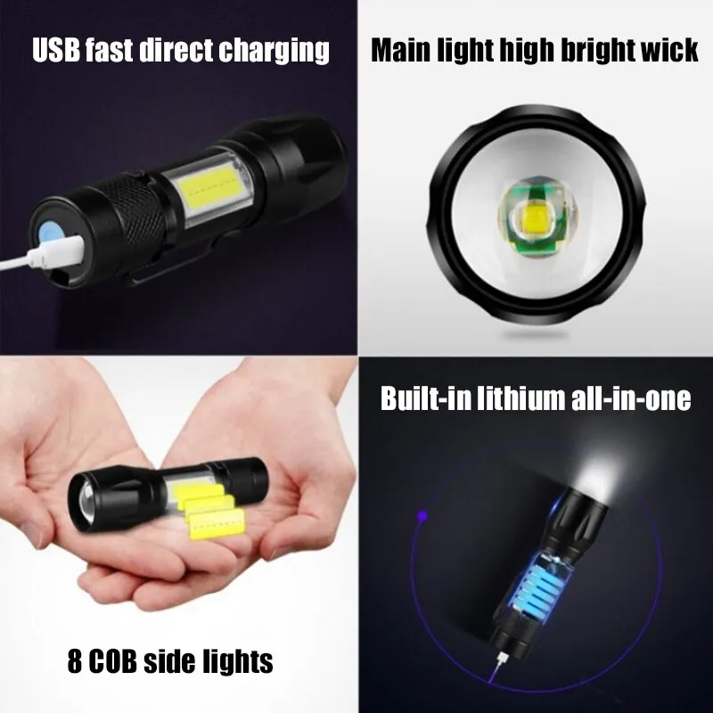 Mini Torch Led Rechargeable Flashlight Portable Usb Charging Flashlight High Power Bank Camping Waterproof Long Range Lantern