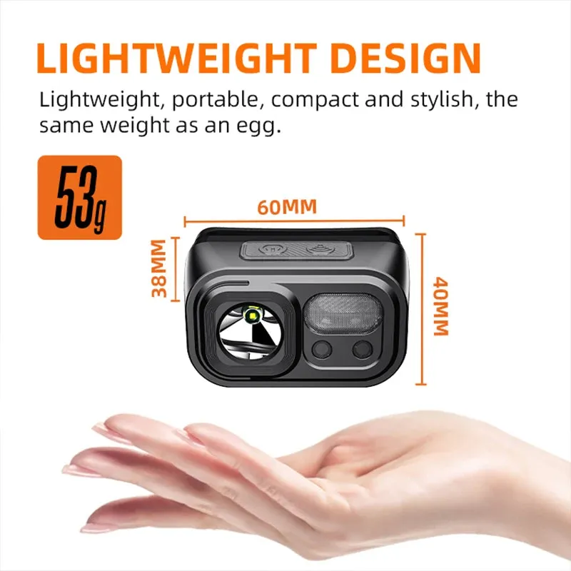 Mini USB-C Rechargeable LED Headlamp with Motion Sensor, 9 Modes for Camping, Fishing, Working Lantern