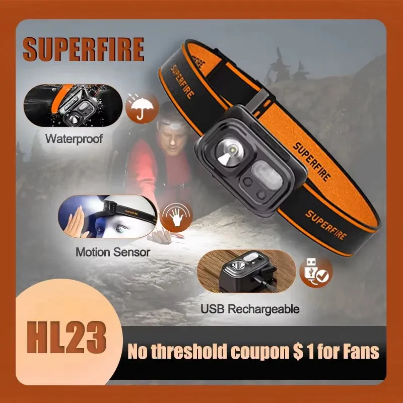 Mini USB-C Rechargeable LED Headlamp with Motion Sensor, 9 Modes for Camping, Fishing, Working Lantern