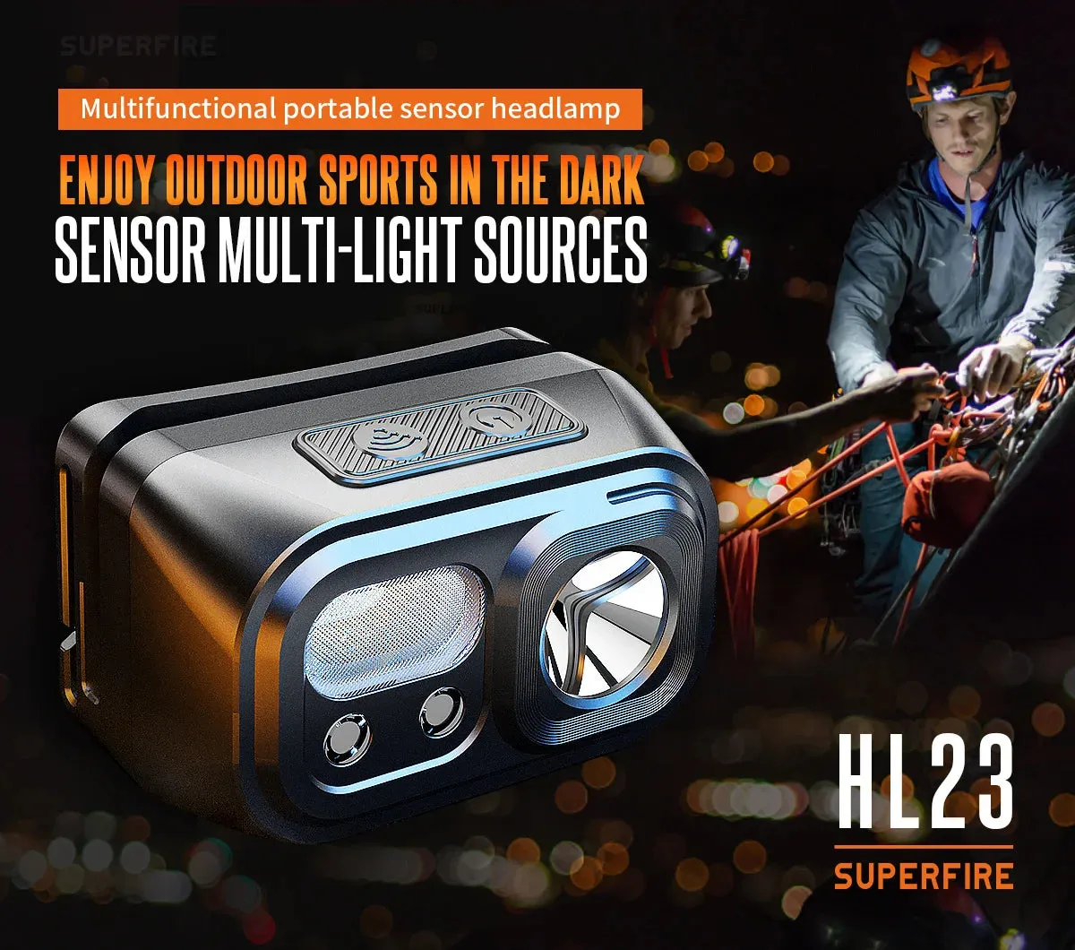 Mini USB-C Rechargeable LED Headlamp with Motion Sensor, 9 Modes for Camping, Fishing, Working Lantern