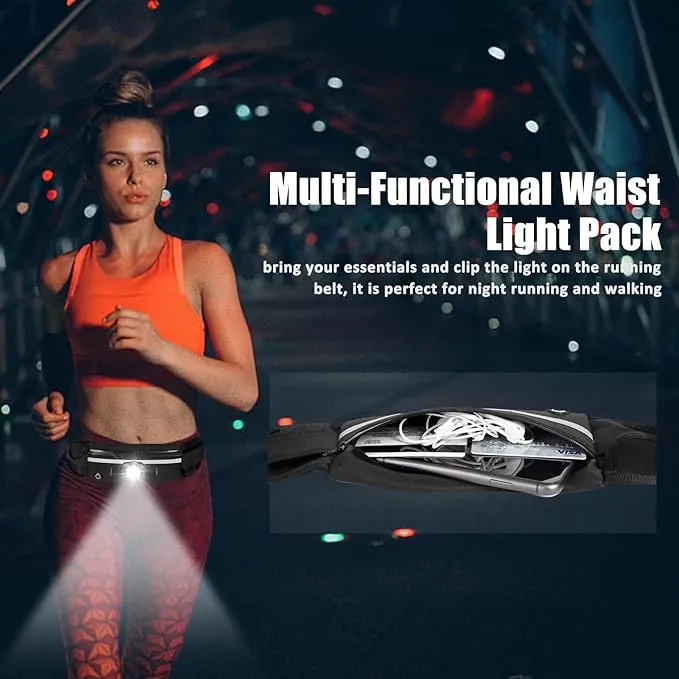 Minsk Running Lights, 1000Lumens Wearable Light Clip on Waist Belt, Super Bright COB Light with Adjustable Large Fanny Packet for Running, Walking, Hiking at Night(Waistlight)