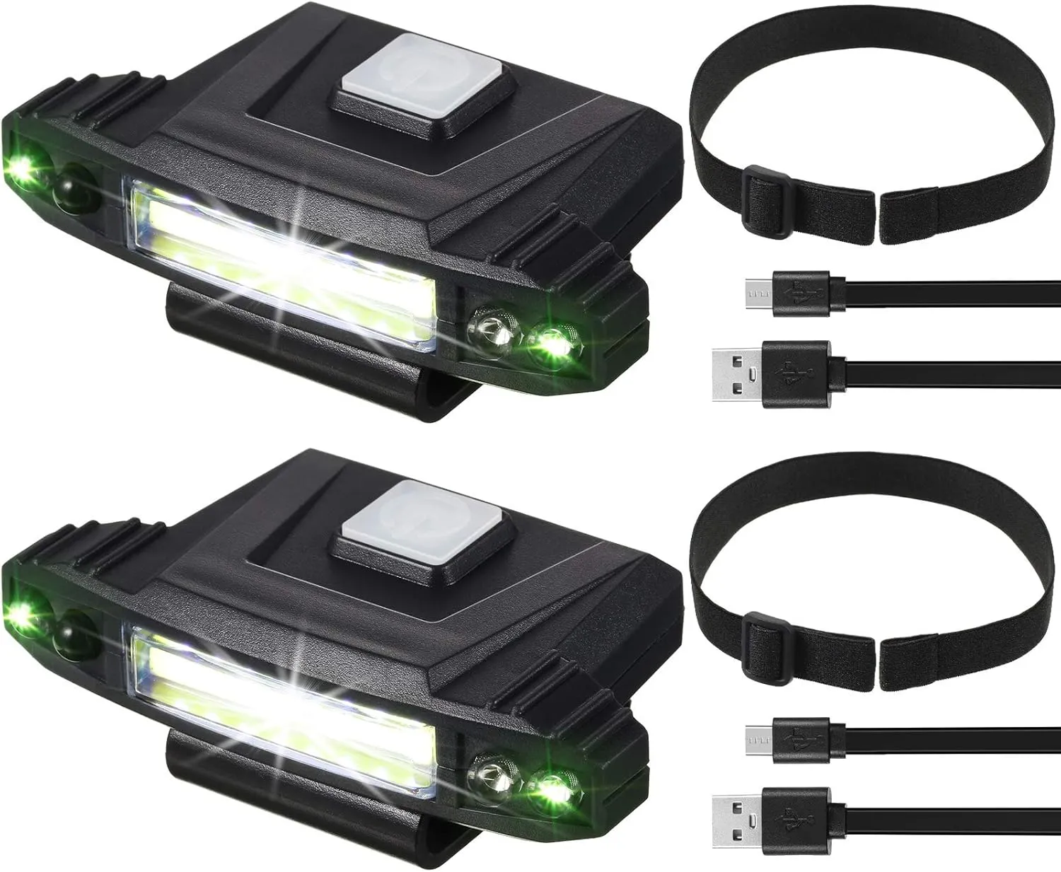Mudder 2 Pieces Ultra Bright Mini LED Clip on Cap Light USB Rechargeable Motion Sensor Hat Visor Waterproof Cap Light Flashlight Headlamp for Fishing Camping Running Hard Hats Helmets, 4 Modes