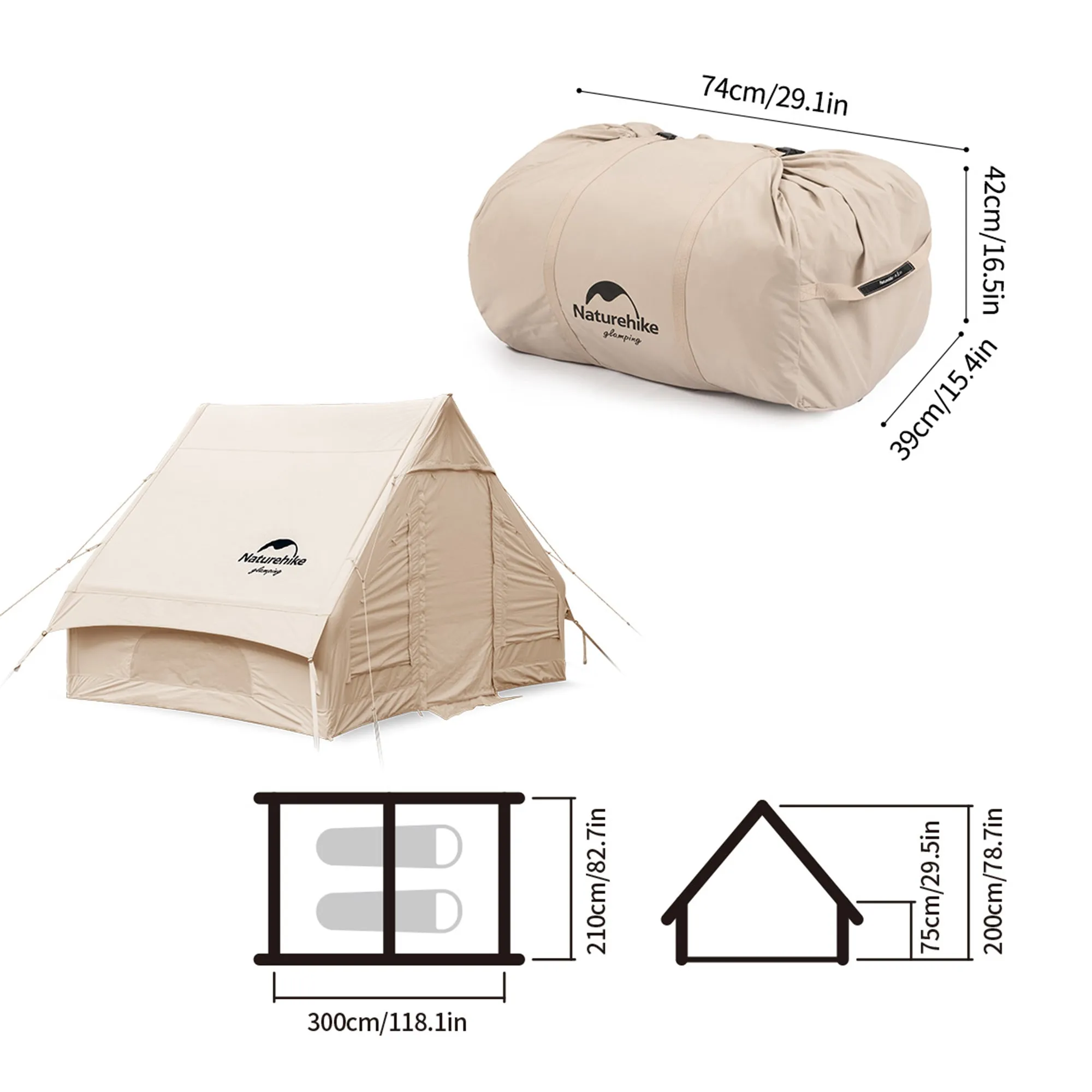 Naturehike Khaki Inflatable Air Gen 6.3 Cost-efficient Cotton Tent Popular choice