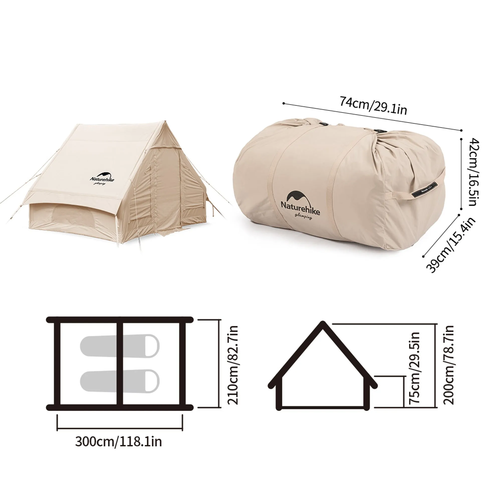 Naturehike Khaki Inflatable Air Gen 6.3 Cost-efficient Cotton Tent Popular choice